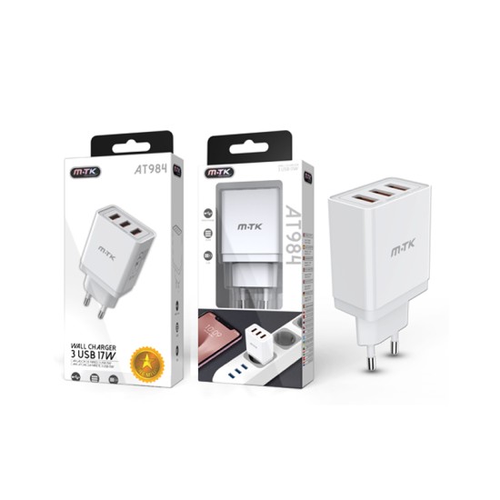 MTK ADAPTER CHARGER AT984 BL WITHOUT CABLE 3 USB PORTS 17W/3.4A WHITE